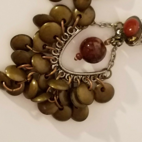 Cluster Drop Pierced Earrings Bronze Burgundy Beads - Picture 2 of 5